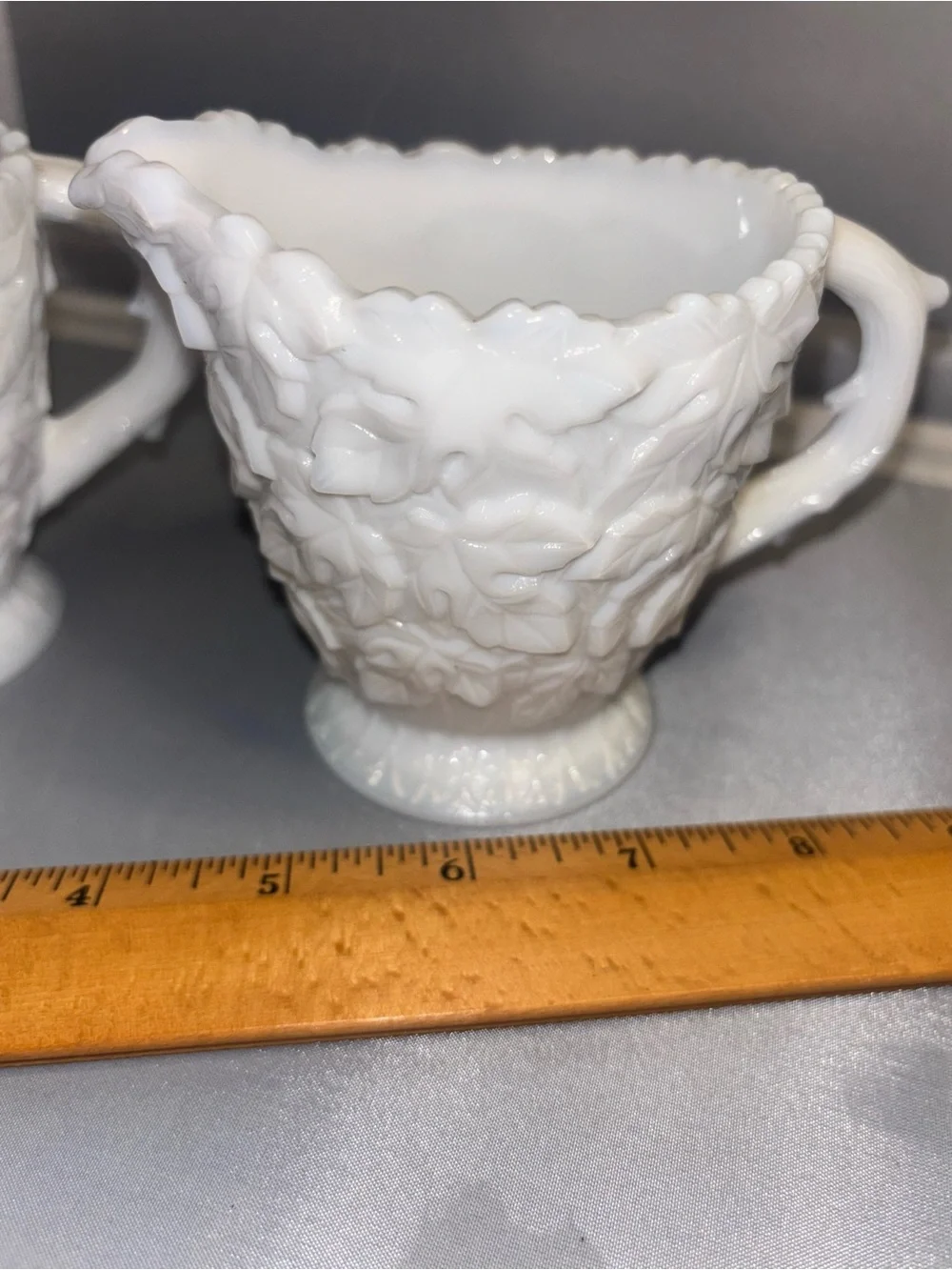 Westmoreland Glass ~ SUGAR BOWL and CREAM PITCHER ~ “Bramble” ~ WHITE MILK GLASS
